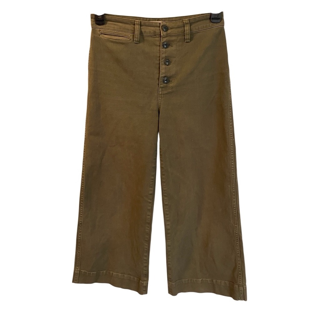 Madewell Pants Emmett Wide Leg‎ Crop Button Front Olive Green Size 26 Modern